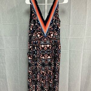 Vince Camuto Orange and Black Sleeveless V-Neck Maxi Jumper
